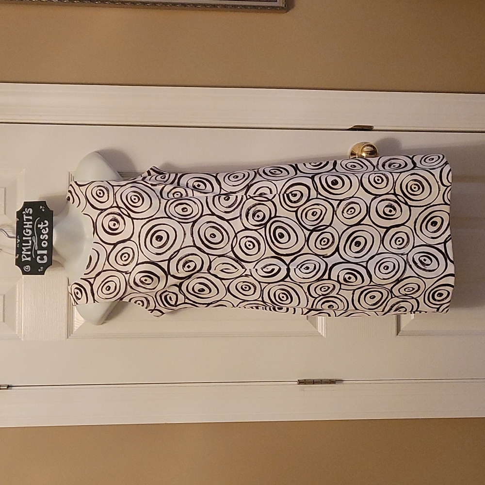 AGB Dress 8 White/Brown Circle Swirls New Sheath